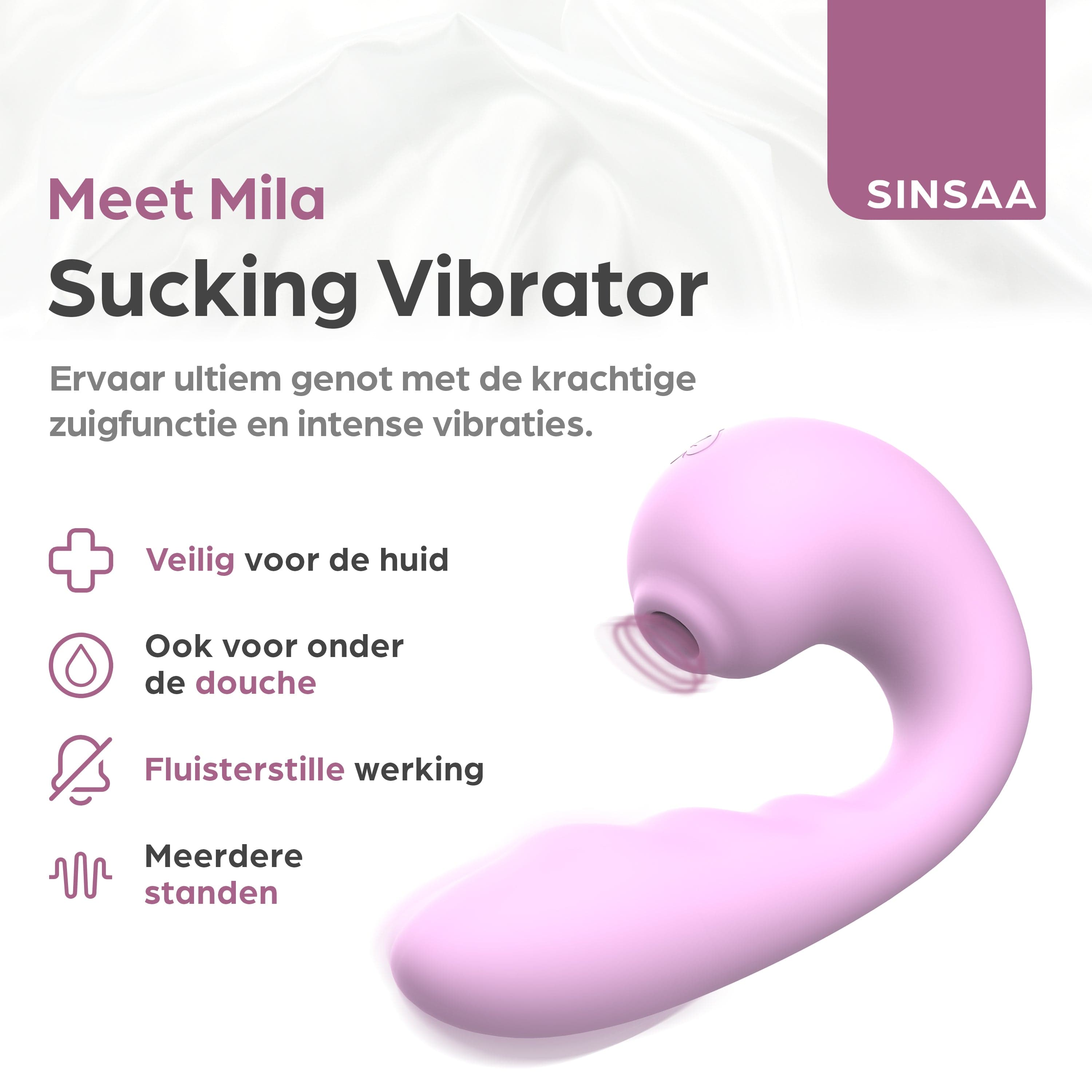 Sinsaa Luchtdruk vibrator Mila Roze Massager Sextoy Oplaadbare toy Stille Waterdicht