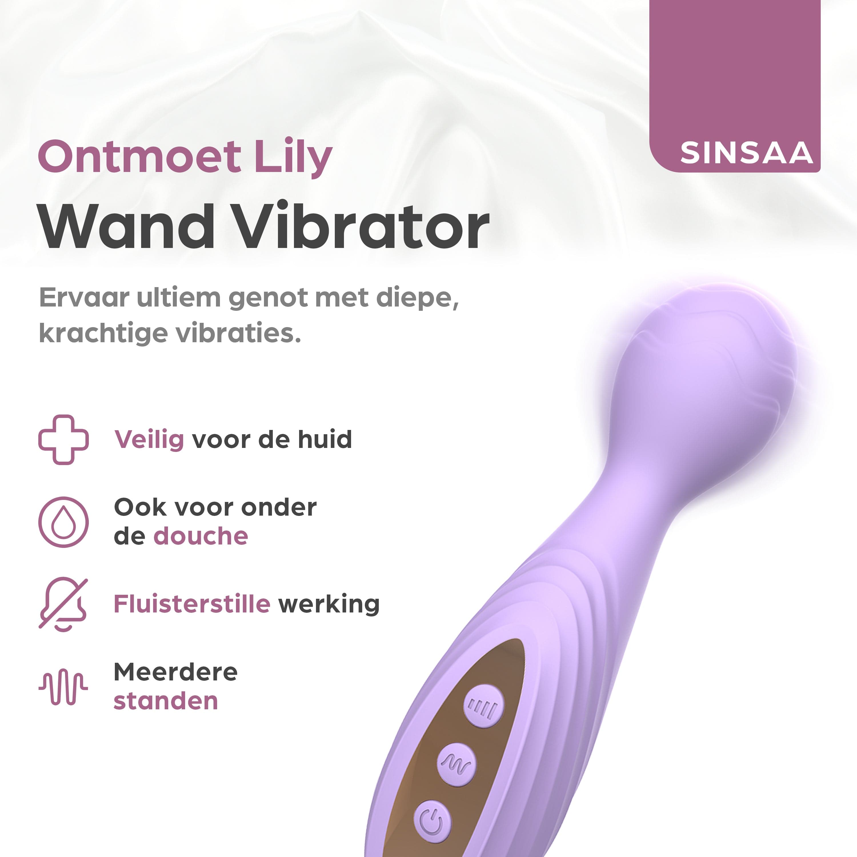 Sinsaa Wandvibrator Lily Paars Massager Sextoy Oplaadbare toy Stille Waterdicht